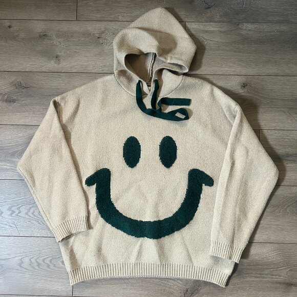 Alicedudu Beige Smiley Face Hooded Sweatshirt Size Large - Picture 1 of 7
